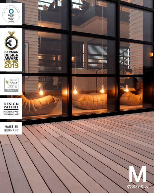 Mehrere Awards gab es bereits für den WPC Terrassenbelag von MYDECK auf Terrasse