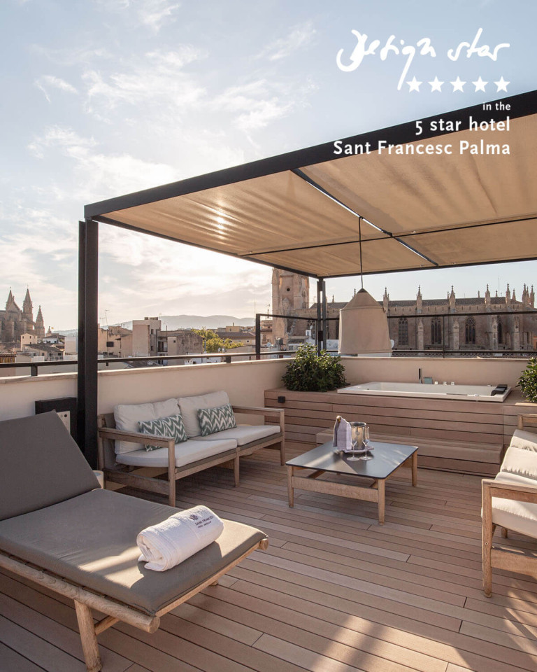 Terrace boards in delicate sandy tones on roof terrace in Palma on Mallorca