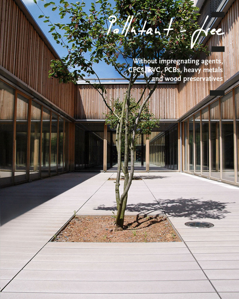 Pollutant-free decking boards in grey courtyard school